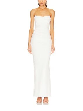 Minimalist Strapless White Column Gown